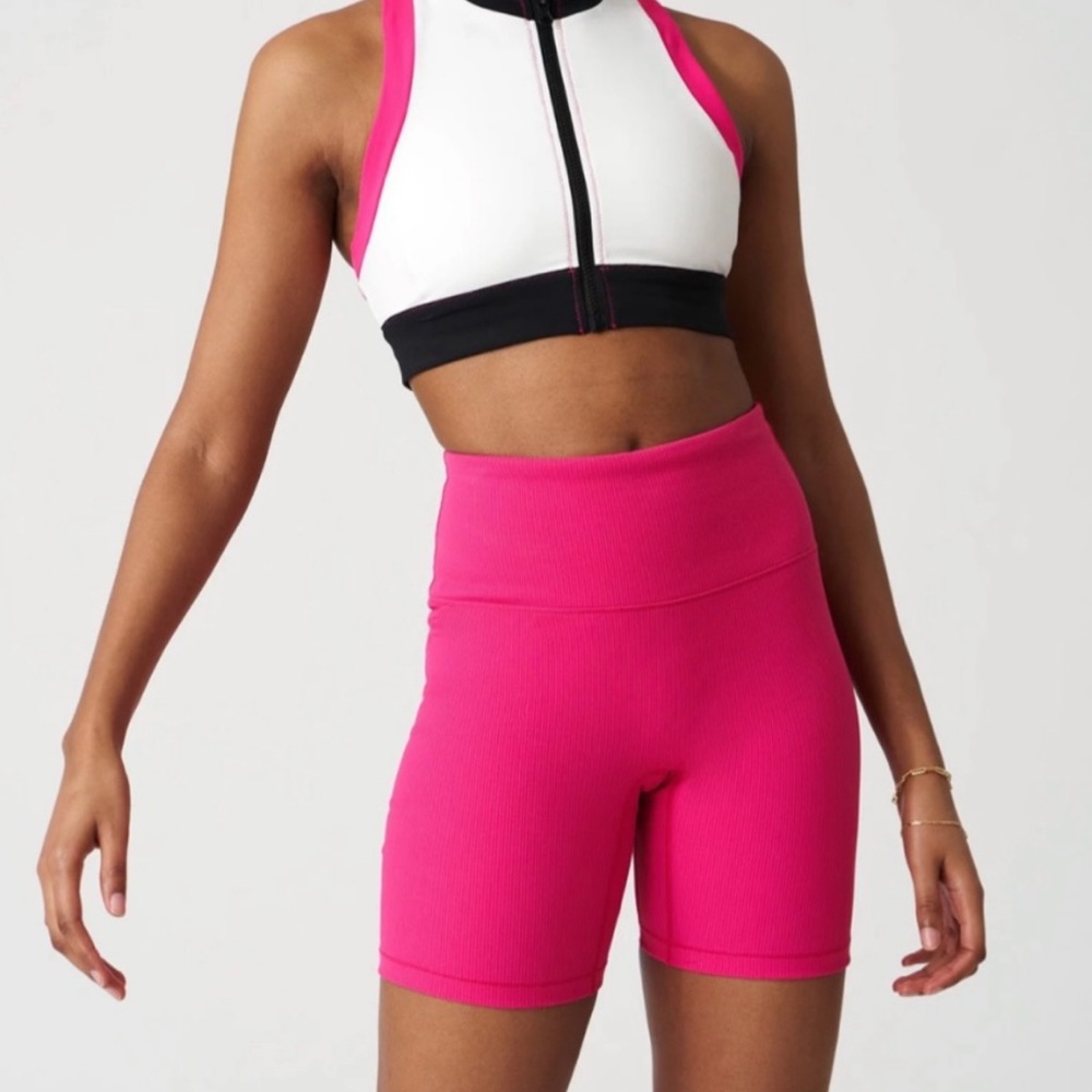 Solid & striped sport High tide high waist ribbed bike shorts hot pink 7” medium